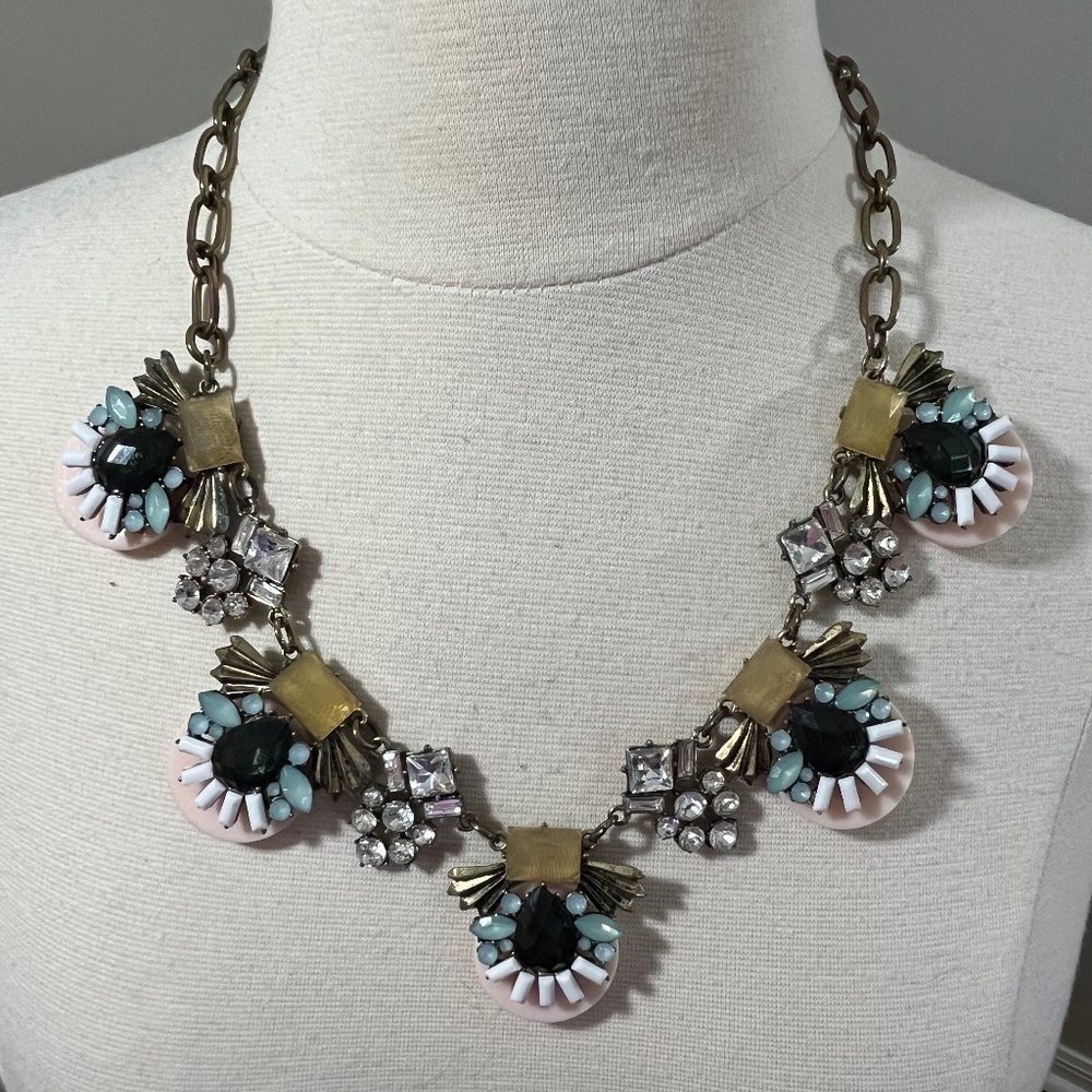 J Crew Necklace 22" Pink Floral Statement Retro Preppy Feminine Boho Western
